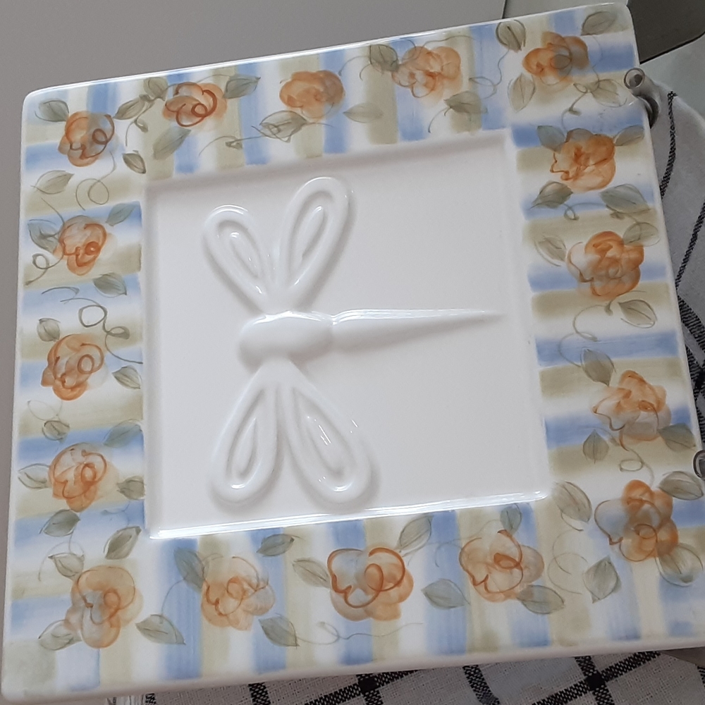 Trivet Floral Border Embossed Dragonfly Vtg 2001 Artist Deb Hrabik